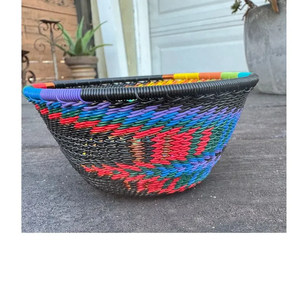 Vintage Zulu Telephone Wire Basket Imbenge South African Folk Art Bowl 4.5